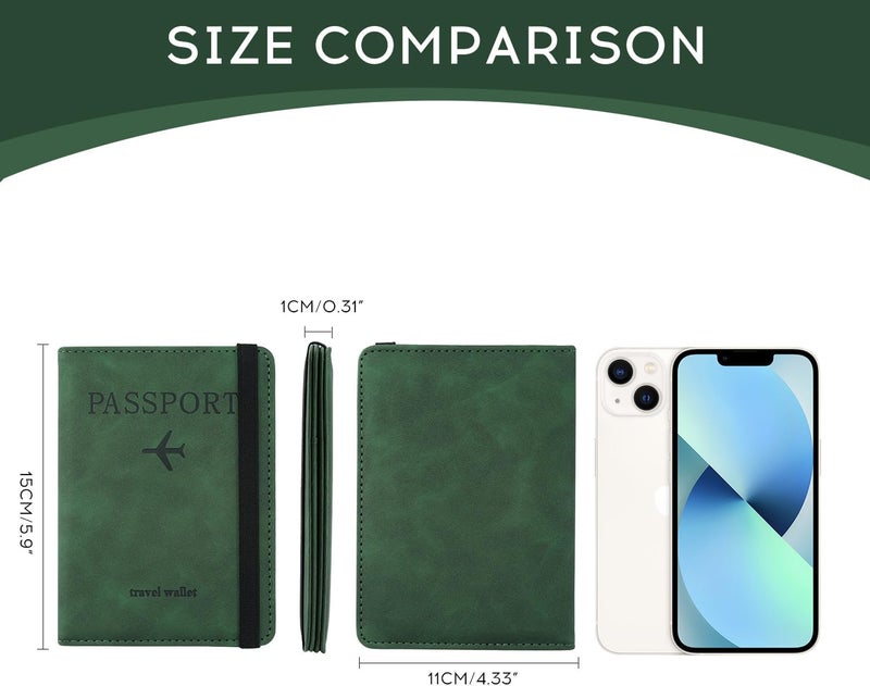 ILIYAH -Passport Cover-Passport Holder Travel Wallet-RFID Blocking Passport Case Travel Accessories Card Holder Wallet Unisex Travel Gifts(Green) - Image 2